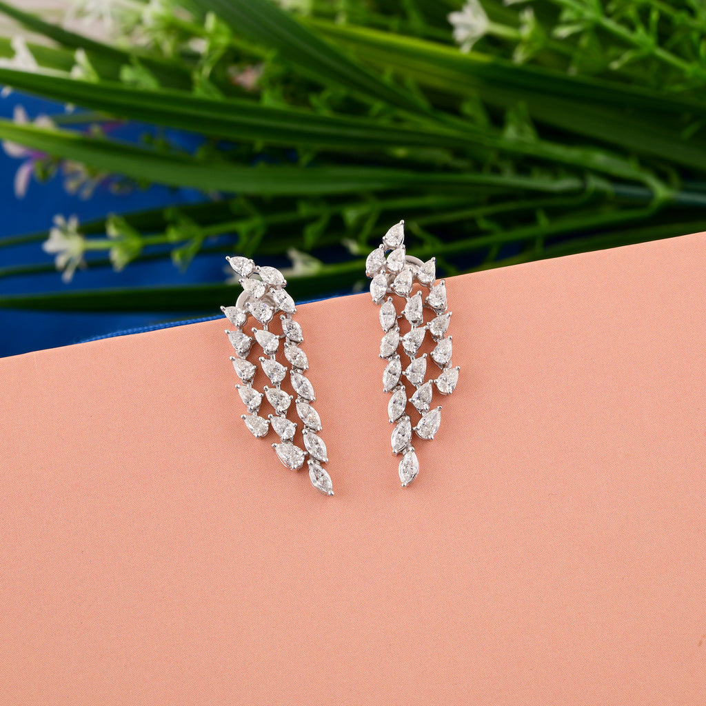 2.68 Ct H/SI Multi Cut Diamond Dangle Drop Multi-Layered Earrings