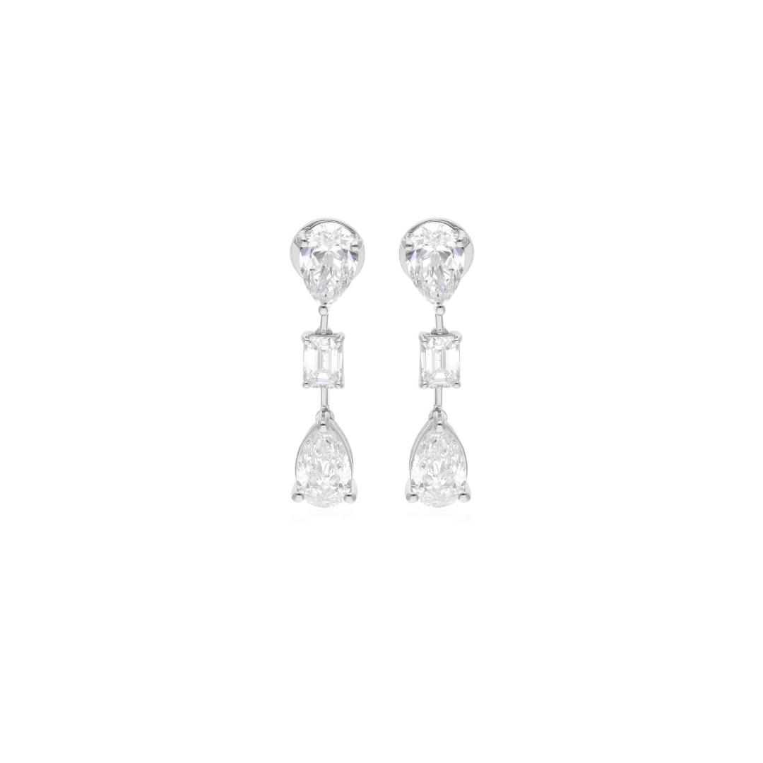 5.08 Ct HI/SI Pear Octagon Cut Diamond Dangle Drop Earrings
