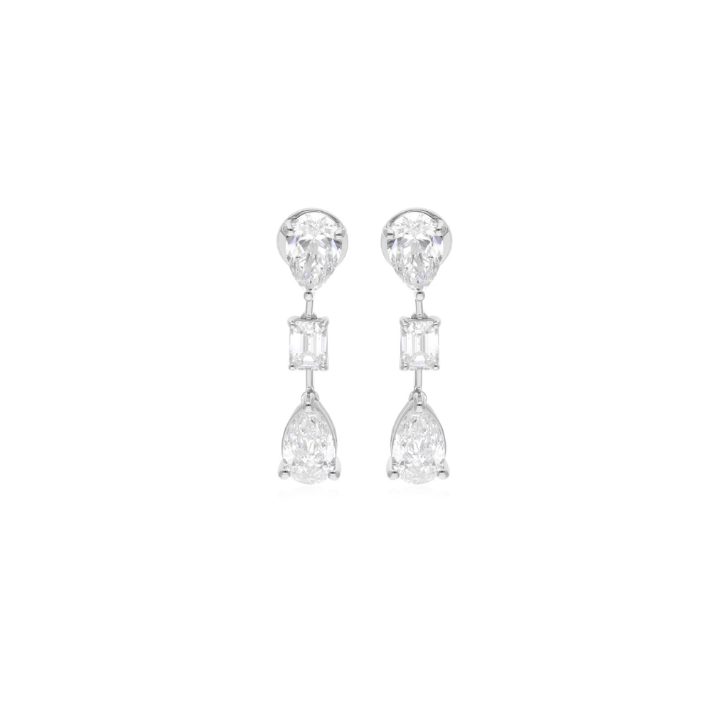 5.08 Ct HI/SI Pear Octagon Cut Diamond Dangle Drop Earrings