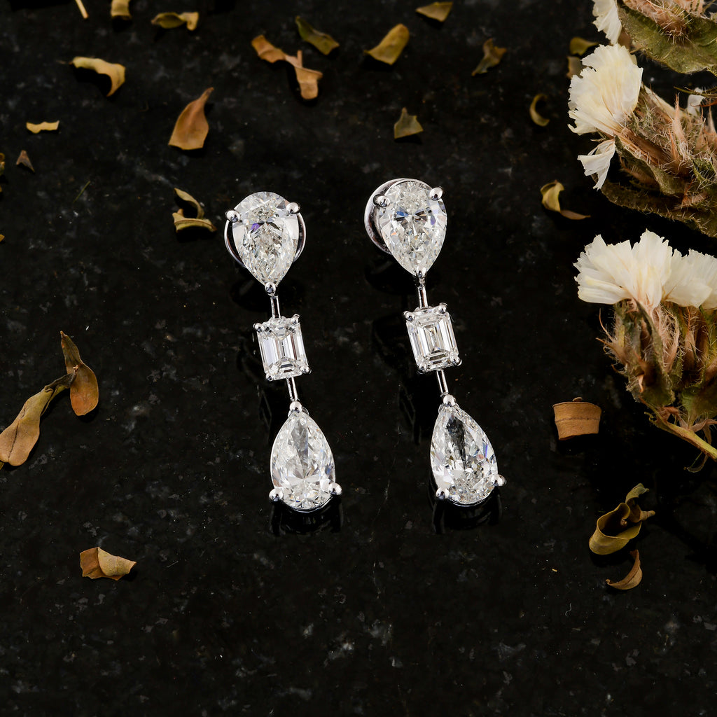 5.08 Ct HI/SI Pear Octagon Cut Diamond Dangle Drop Earrings