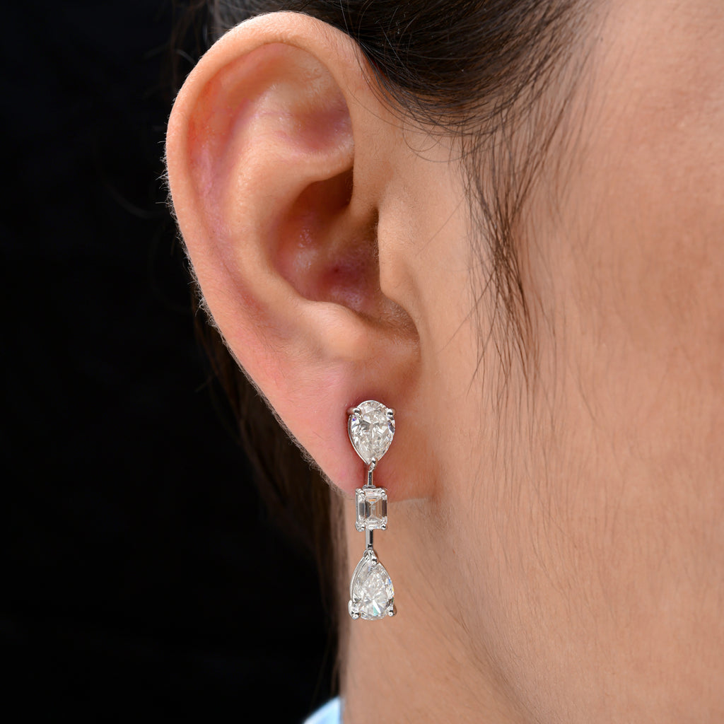 5.08 Ct HI/SI Pear Octagon Cut Diamond Dangle Drop Earrings