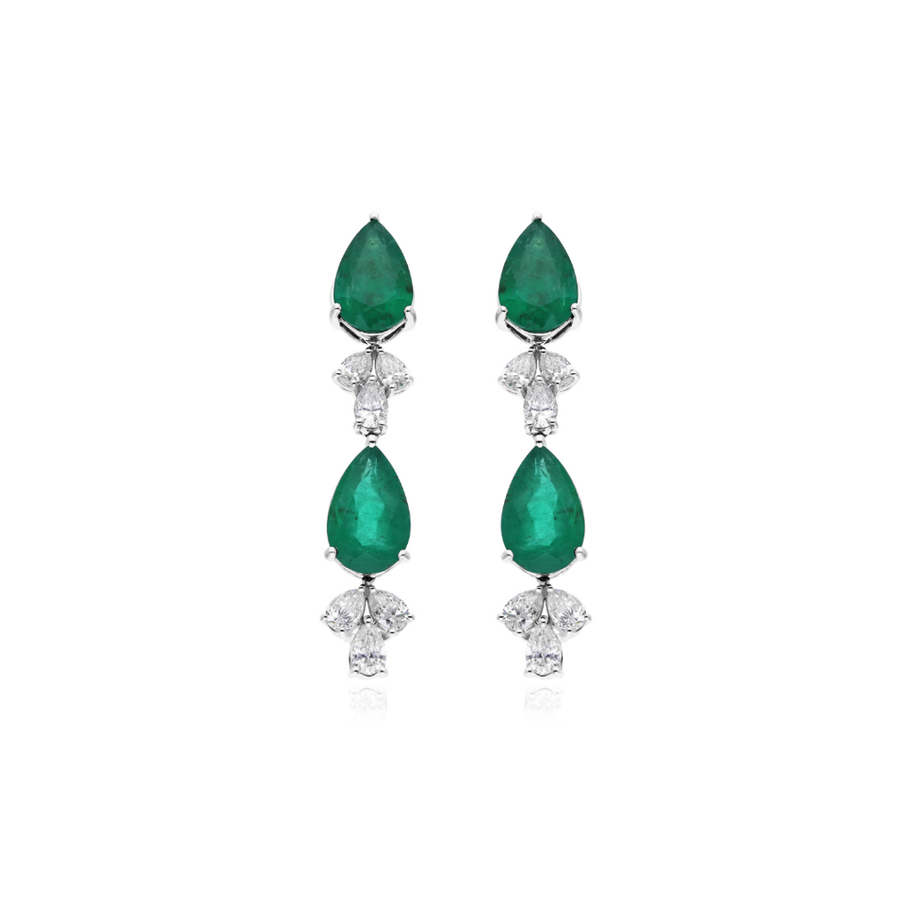 8.74 Tcw Zambian Emerald SI/H Diamond Dangle Drop Earrings