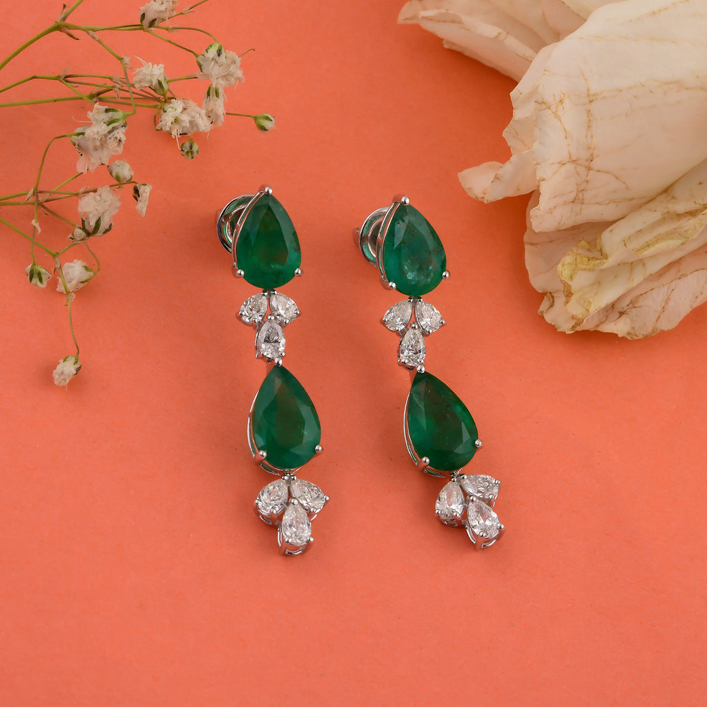 8.74 Tcw Zambian Emerald SI/H Diamond Dangle Drop Earrings