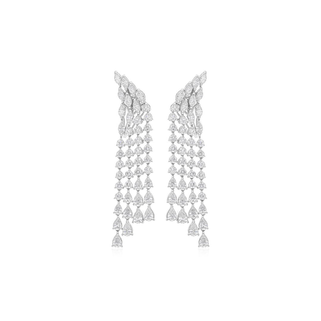 6.63 Ct Real SI/H Multi Cut Diamond Chandelier Drop Earrings