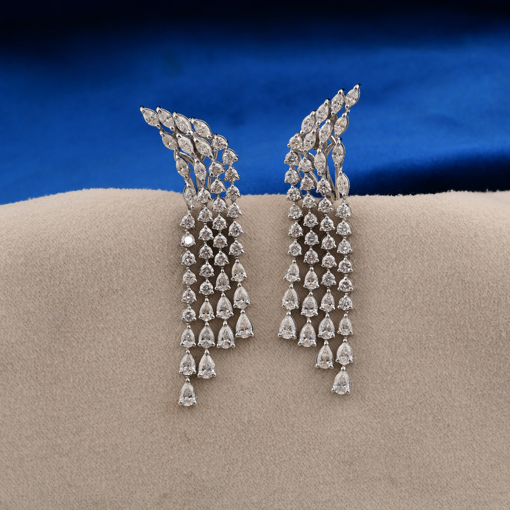 6.63 Ct Real SI/H Multi Cut Diamond Chandelier Drop Earrings