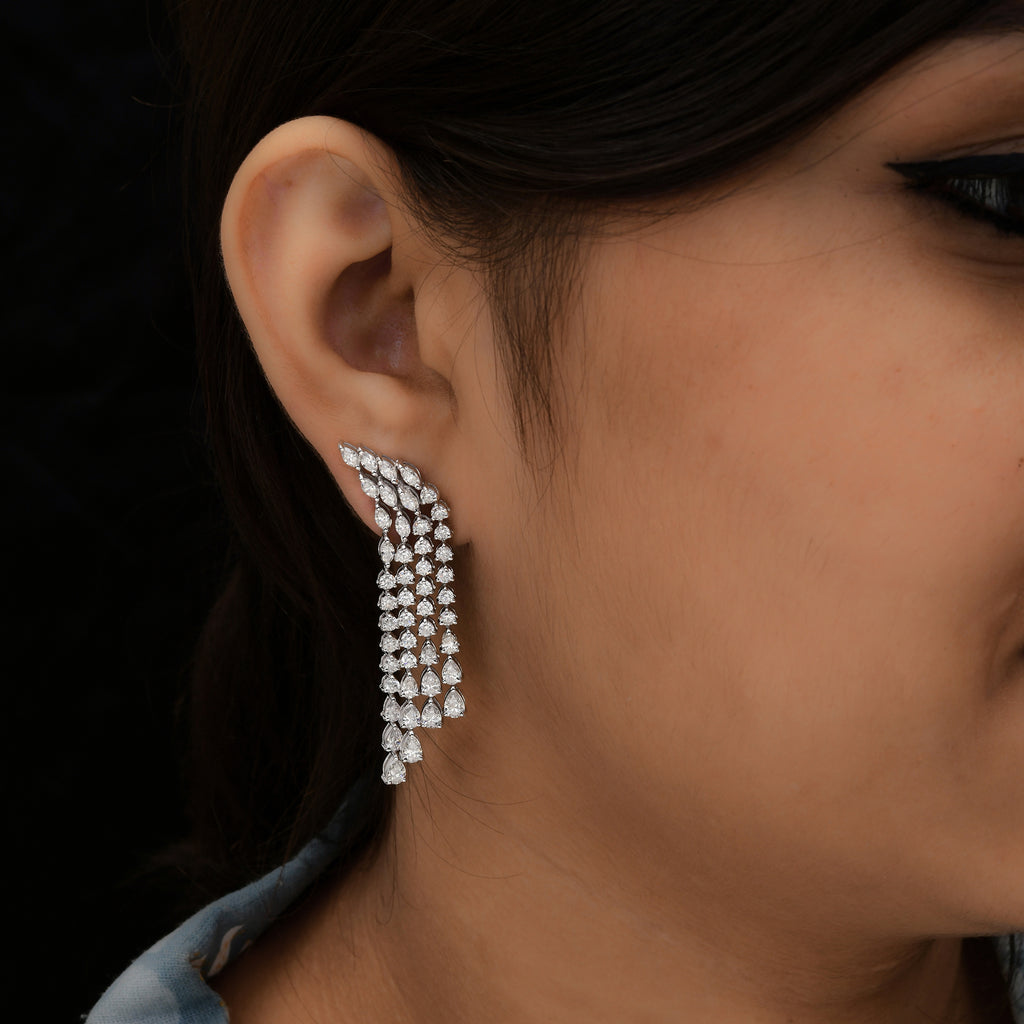 6.63 Ct Real SI/H Multi Cut Diamond Chandelier Drop Earrings