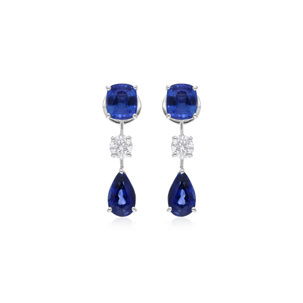 Classic Blue Sapphire Diamond Dangle Earrings In Fine Gold for graceful everyday elegance