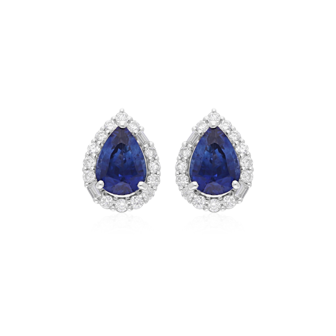 2.56 Tcw Blue Sapphire Diamond Halo Stud Earrings Anniversary or Birthday Gift