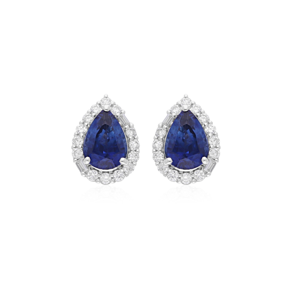 2.56 Tcw Blue Sapphire Diamond Halo Stud Earrings Anniversary or Birthday Gift