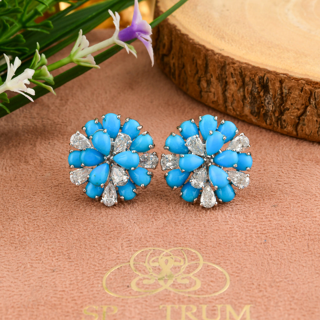 Delicate 10.97Tcw Pear Cut Prong Set Arizona Turquoise Diamond Stud Earrings