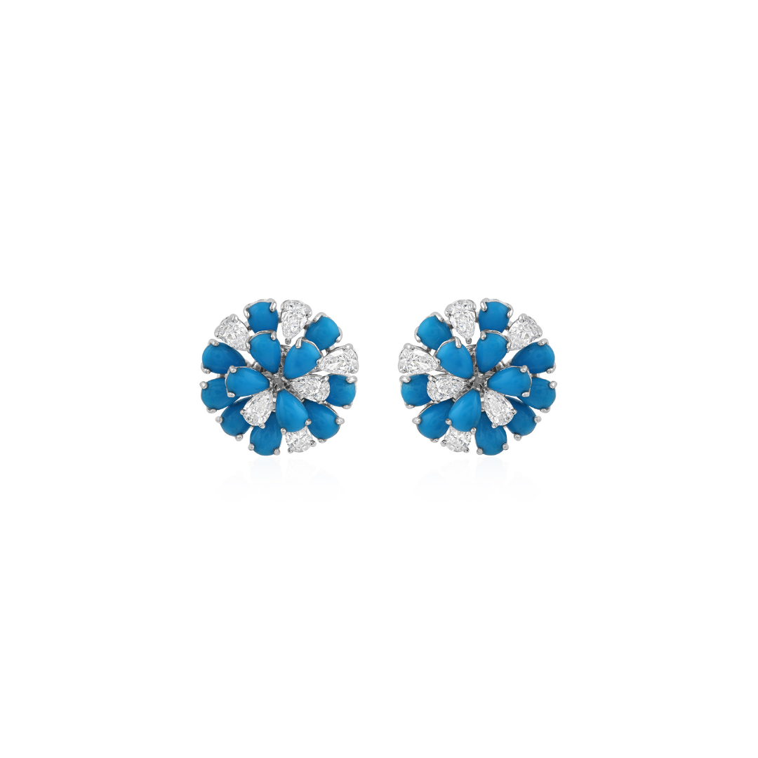 Delicate 10.97Tcw Pear Cut Prong Set Arizona Turquoise Diamond Stud Earrings