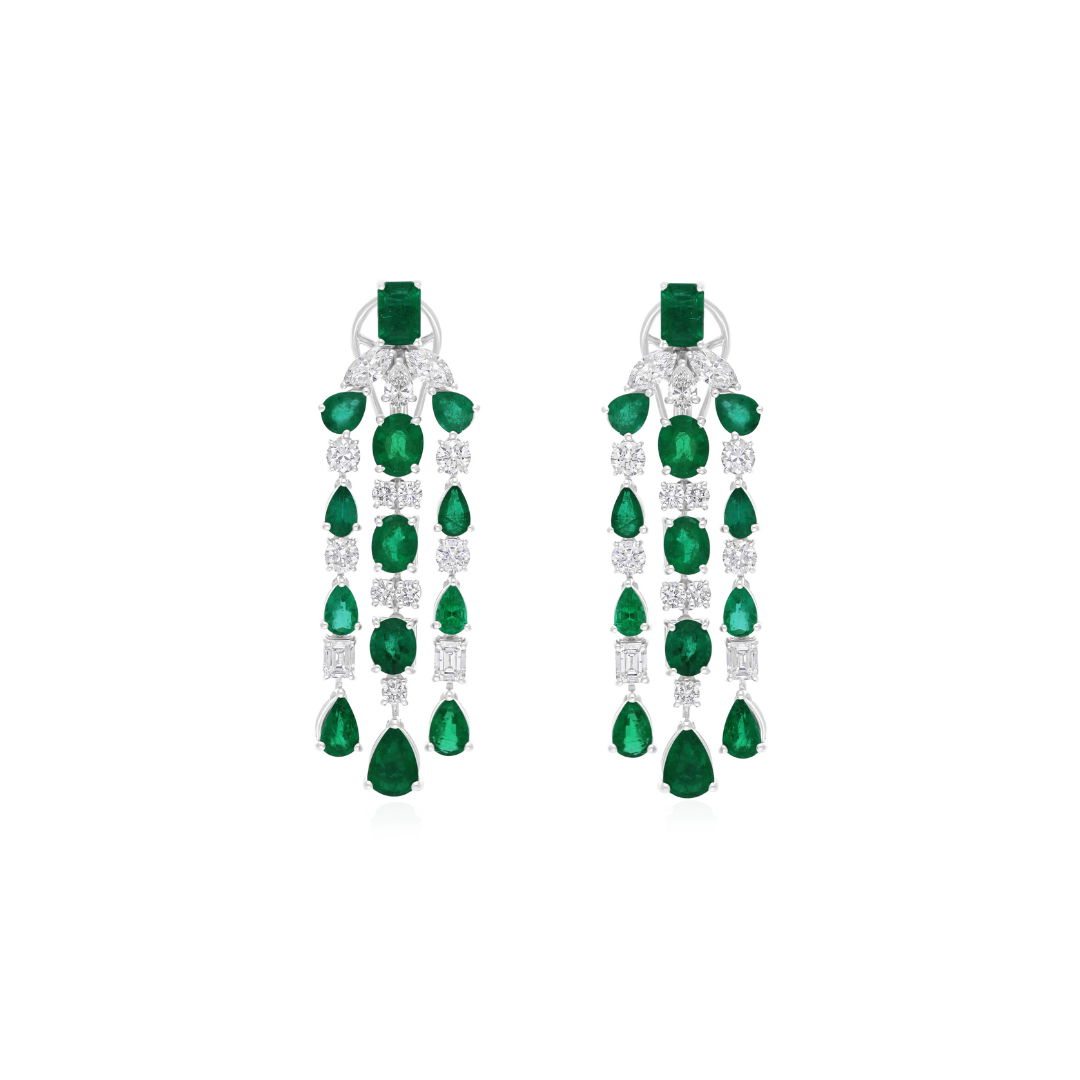 12.24 TCW Emerald Diamond Chandelier Statement Earrings in Gold