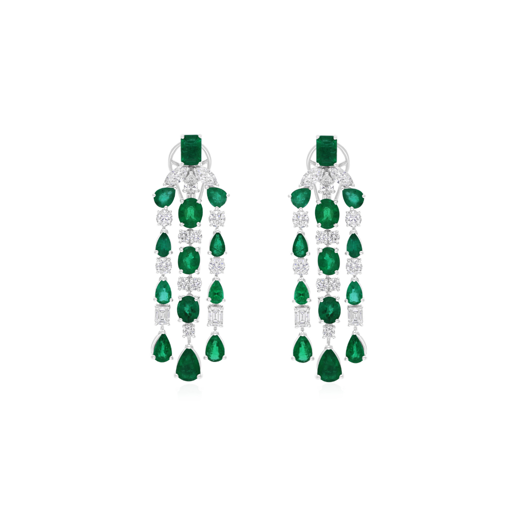 12.24 TCW Emerald Diamond Chandelier Statement Earrings in Gold
