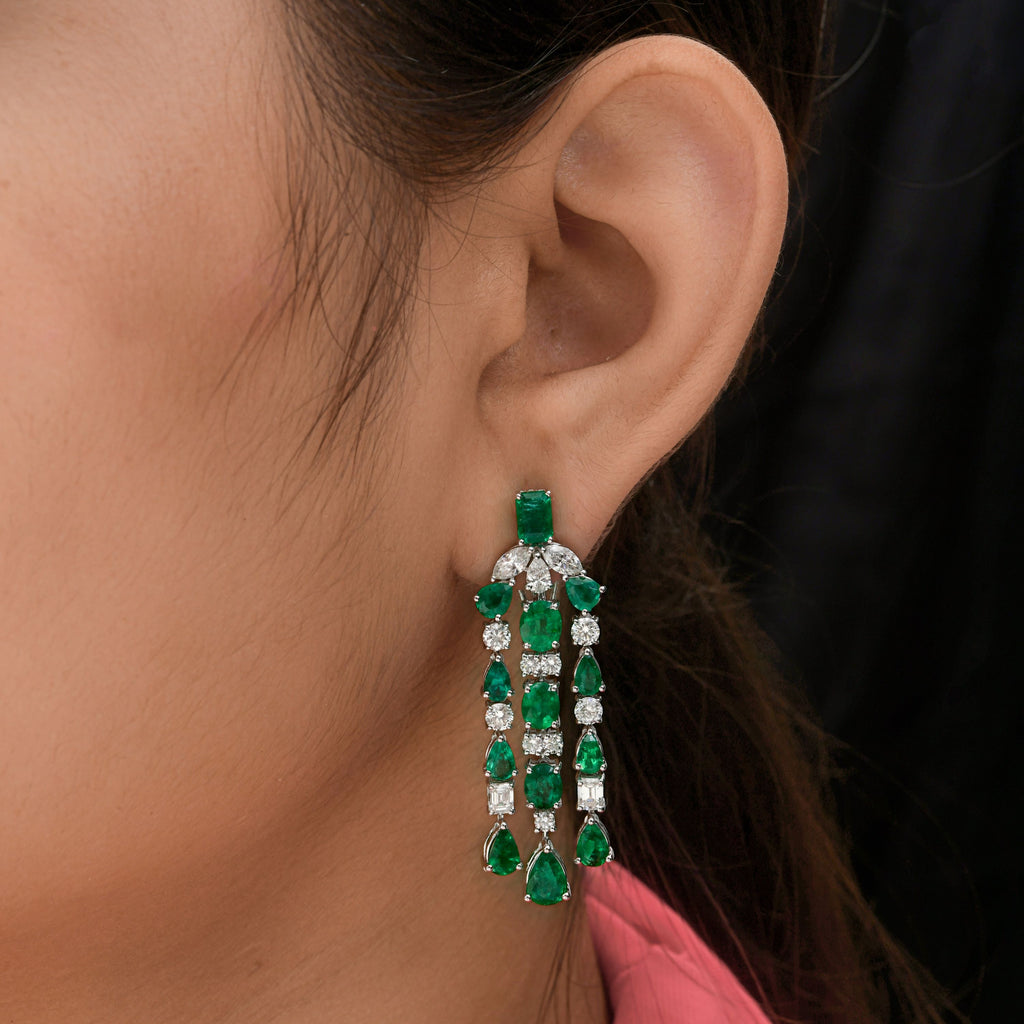 12.24 TCW Emerald Diamond Chandelier Statement Earrings in Gold