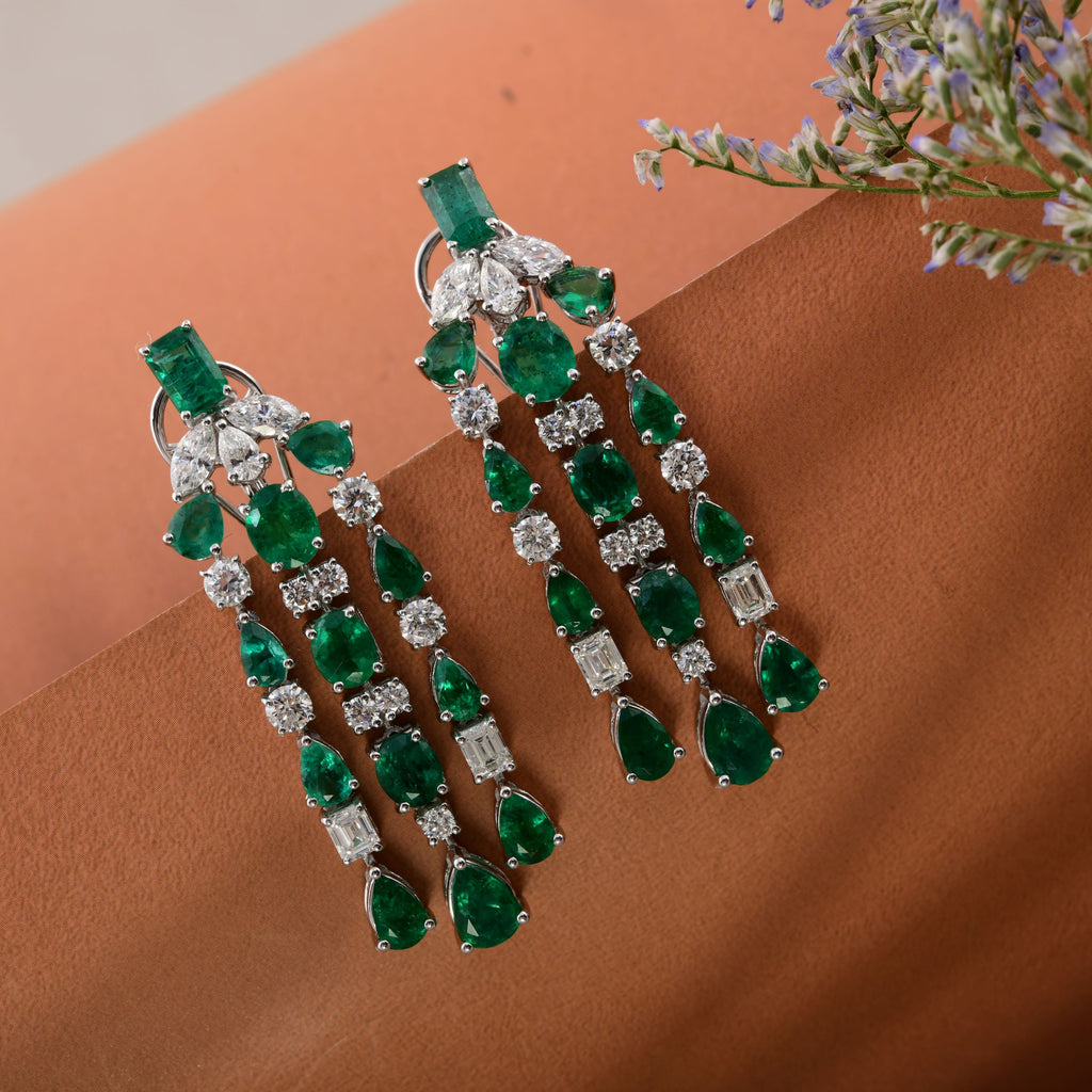 12.24 TCW Emerald Diamond Chandelier Statement Earrings in Gold
