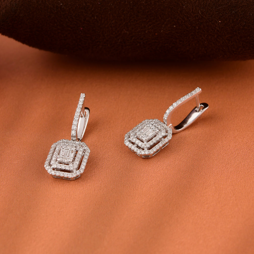 Natural SI/HI Baguette Diamond Hoop Octagon Earrings in Solid Gold