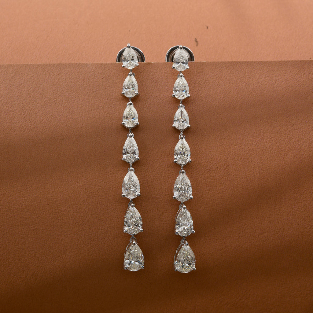 Natural HI Color SI Clarity 6.15 Carat Pear Diamond Gold Dangle Drop Earrings