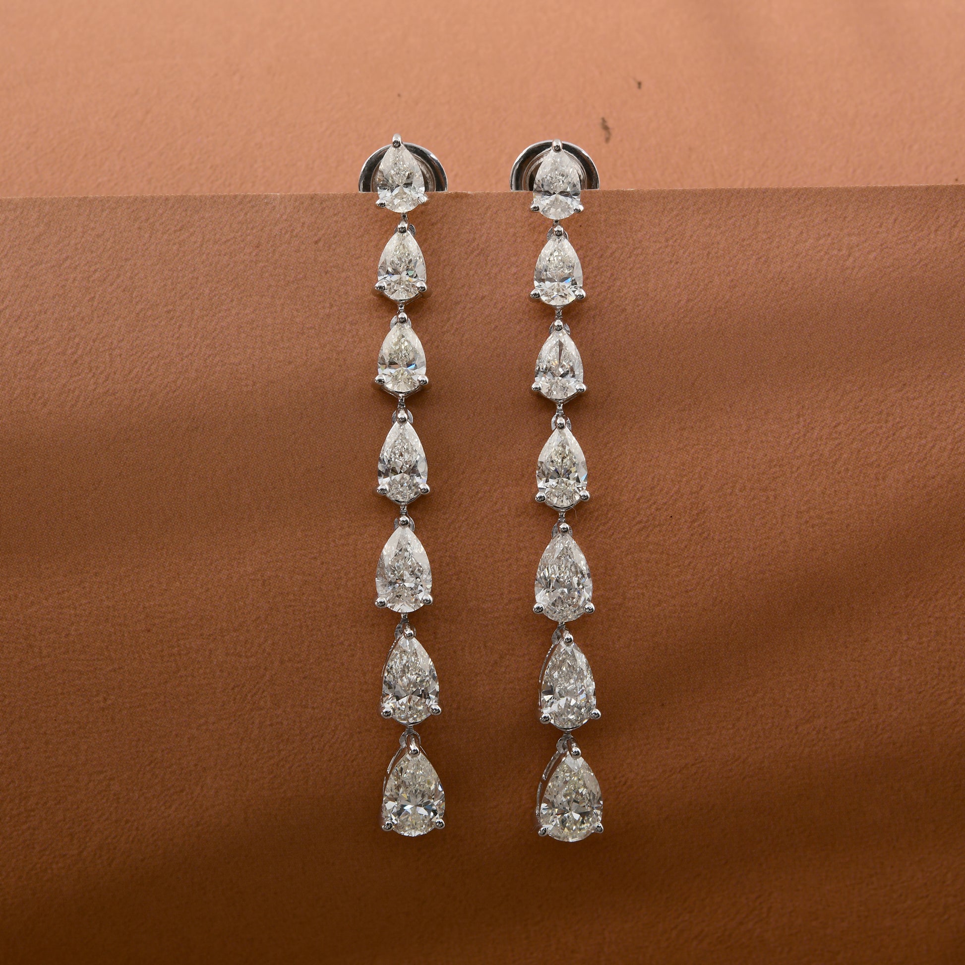 Natural HI Color SI Clarity 6.15 Carat Pear Diamond Gold Dangle Drop Earrings