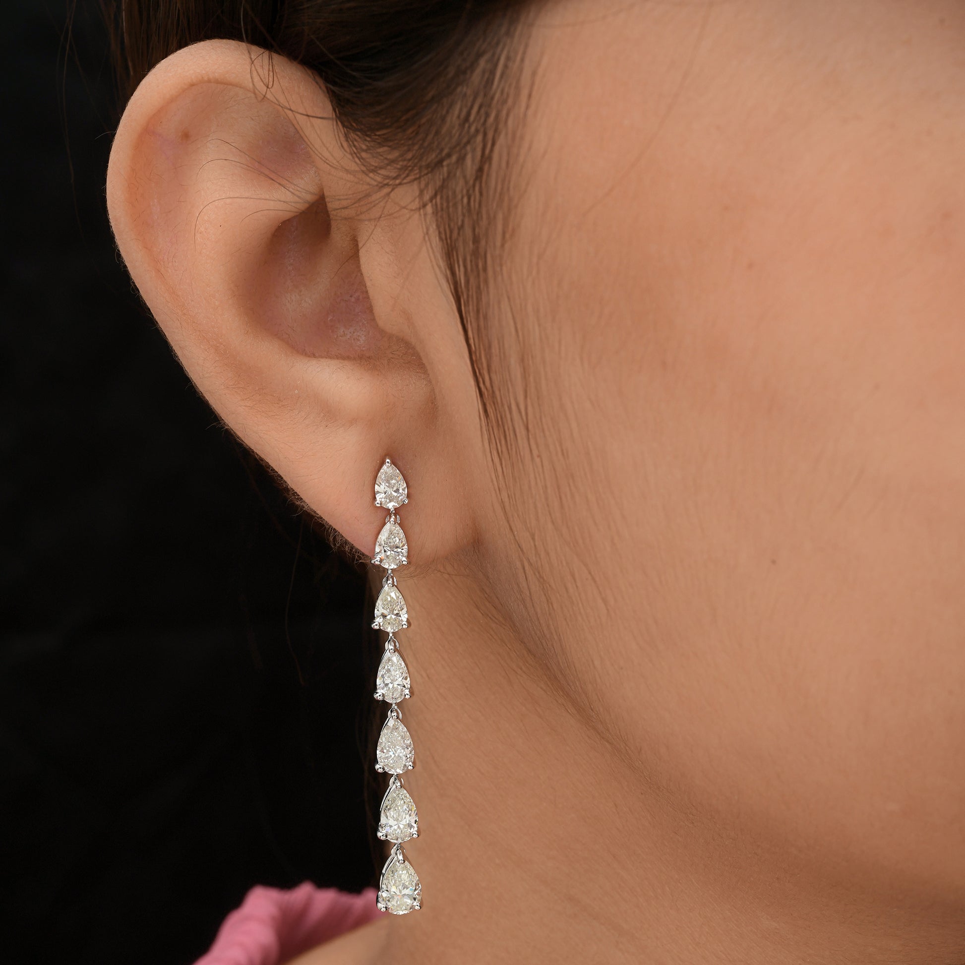 Natural HI Color SI Clarity 6.15 Carat Pear Diamond Gold Dangle Drop Earrings