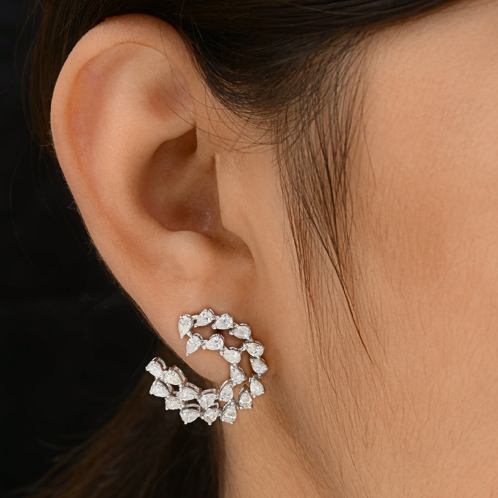 Pear Cut Natural SI Clarity HI Color Gold Diamond Wedding Earrings