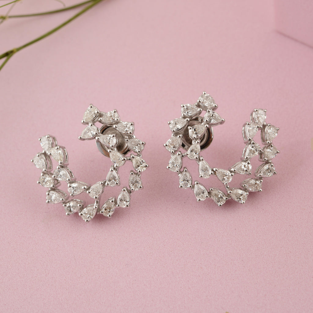 Pear Cut Natural SI Clarity HI Color Gold Diamond Wedding Earrings