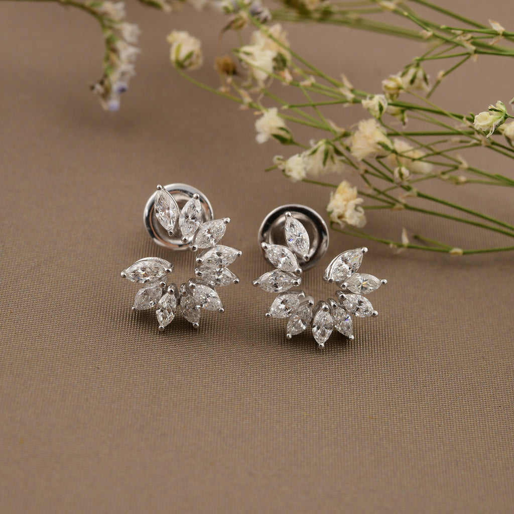 Fine Gold Marquise Cut 1.21 Carat Natural HI/SI Diamond Party Stud Earrings