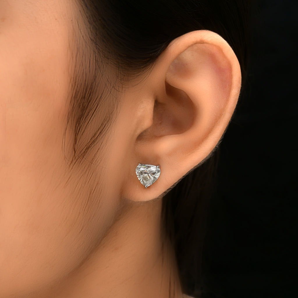 Solitaire Heart Shaped 4.18 Carat Natural Diamond Stud Earrings