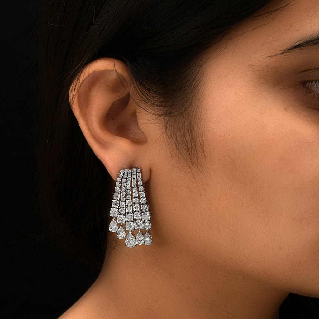 12.58 Carat Natural Round Pear Cut Diamond Drop Fine Gold Earrings