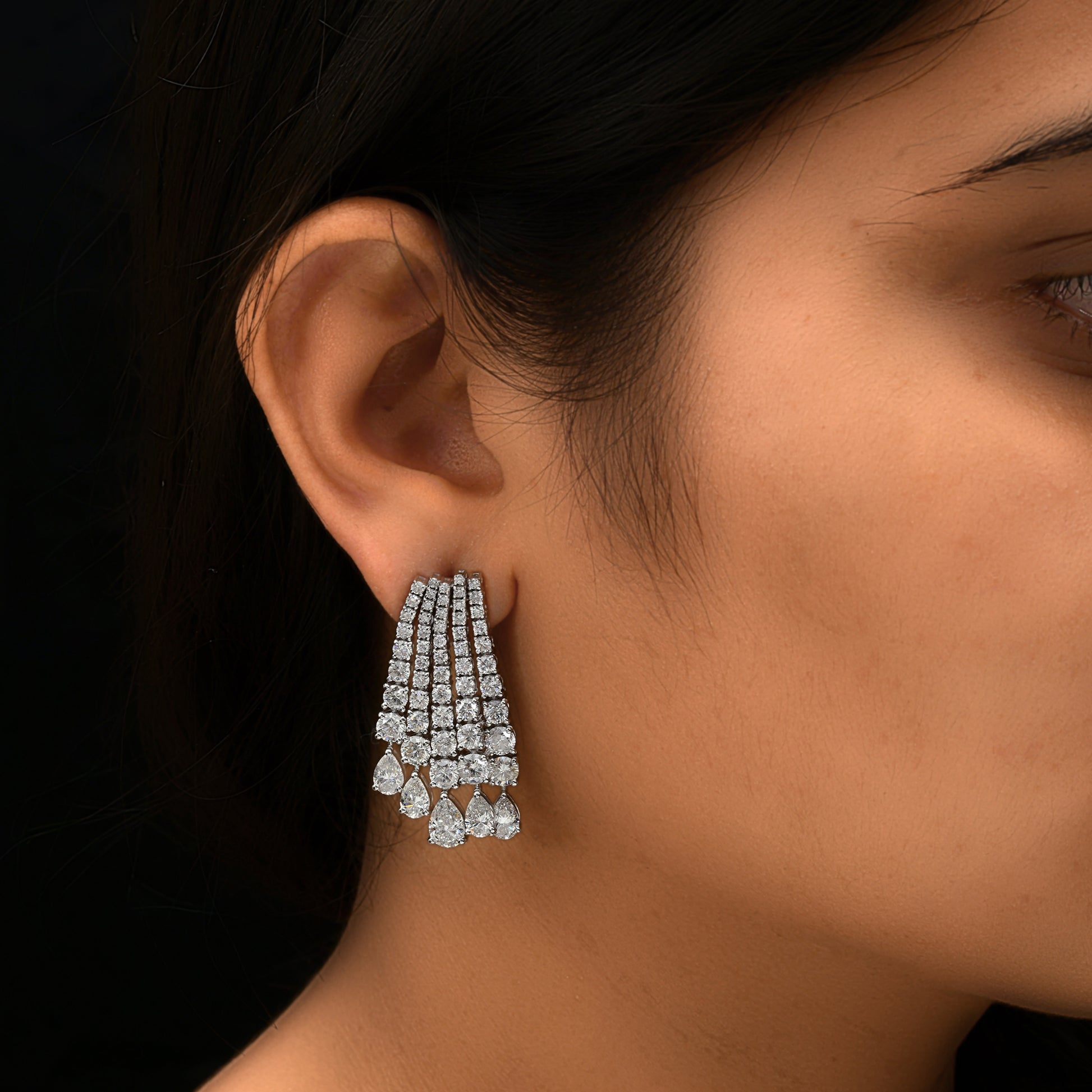 12.58 Carat Natural Round Pear Cut Diamond Drop Fine Gold Earrings