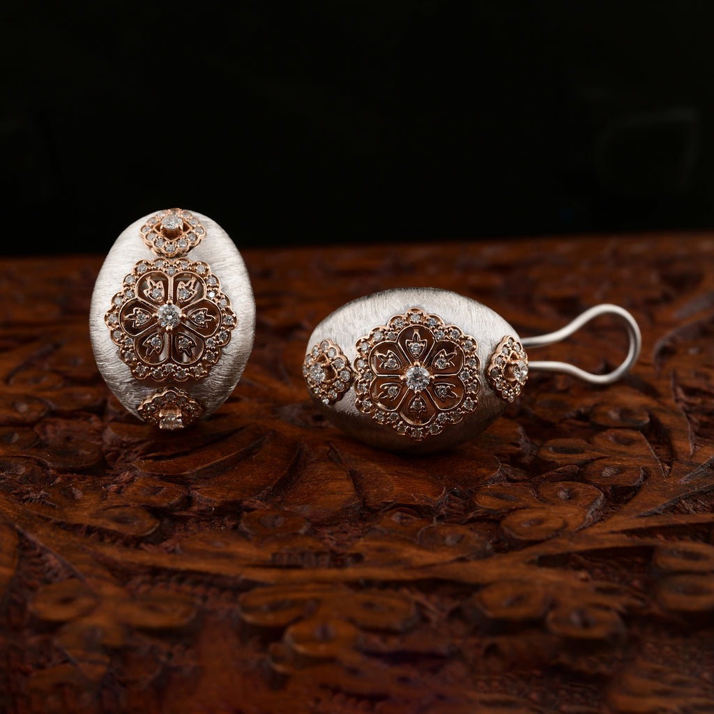 Genuine Natural Round Diamond Huggie Earrings in Dual Tone Gold