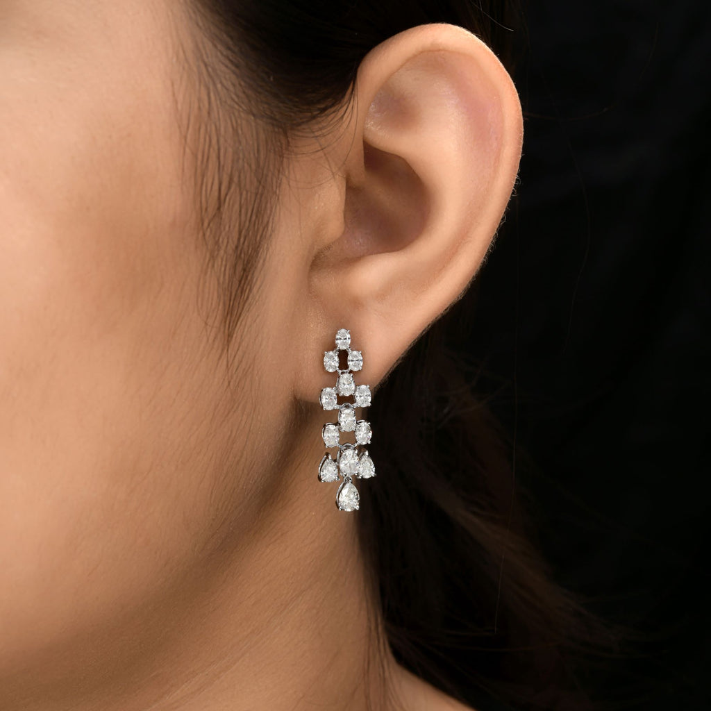 3.37 Carat Natural Diamond Gold Dangle Earrings with Pear Cut Accents