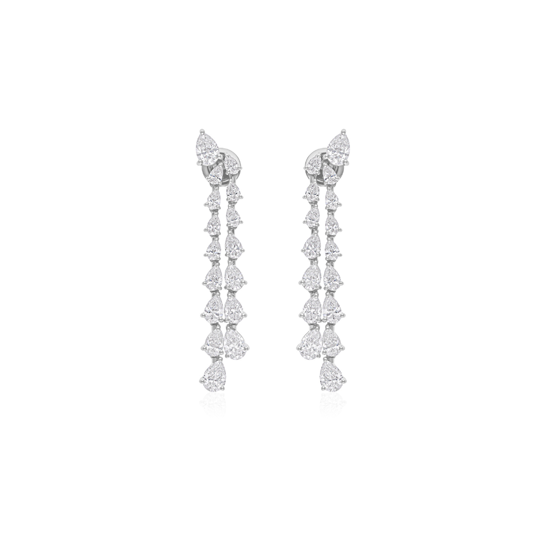 6.28 Carat Long Diamond Earrings Pear Dangle Luxury Bridal Statement Earrings