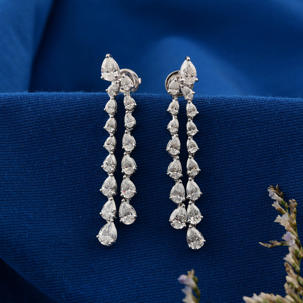 6.28 Carat Long Diamond Earrings Pear Dangle Luxury Bridal Statement Earrings