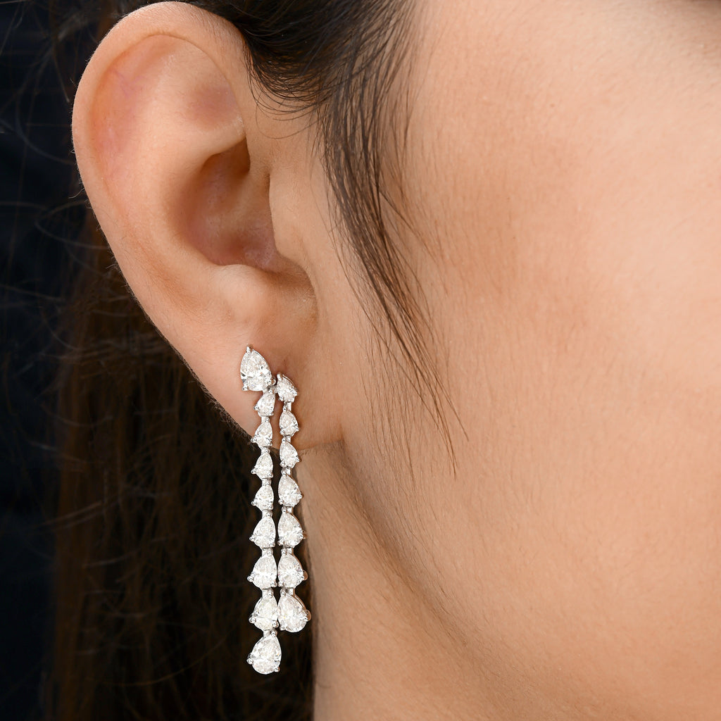 6.28 Carat Long Diamond Earrings Pear Dangle Luxury Bridal Statement Earrings