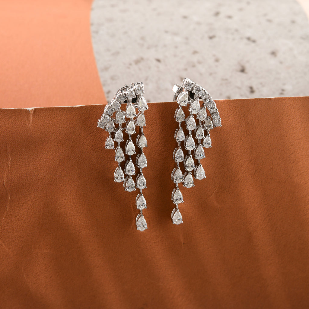 2.35Ct Pear Cut Natural Diamond Dangle Drop Gold Wedding Earrings