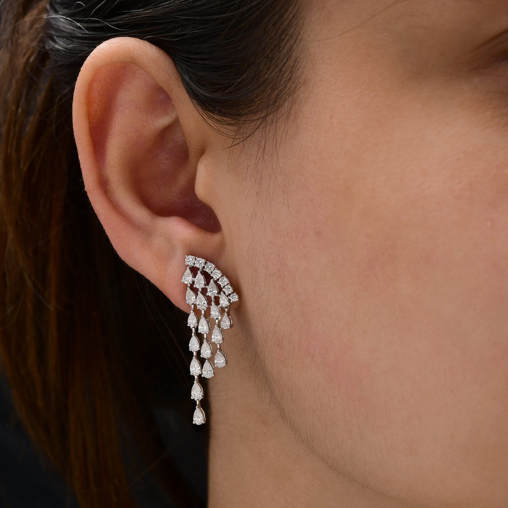 2.35Ct Pear Cut Natural Diamond Dangle Drop Gold Wedding Earrings