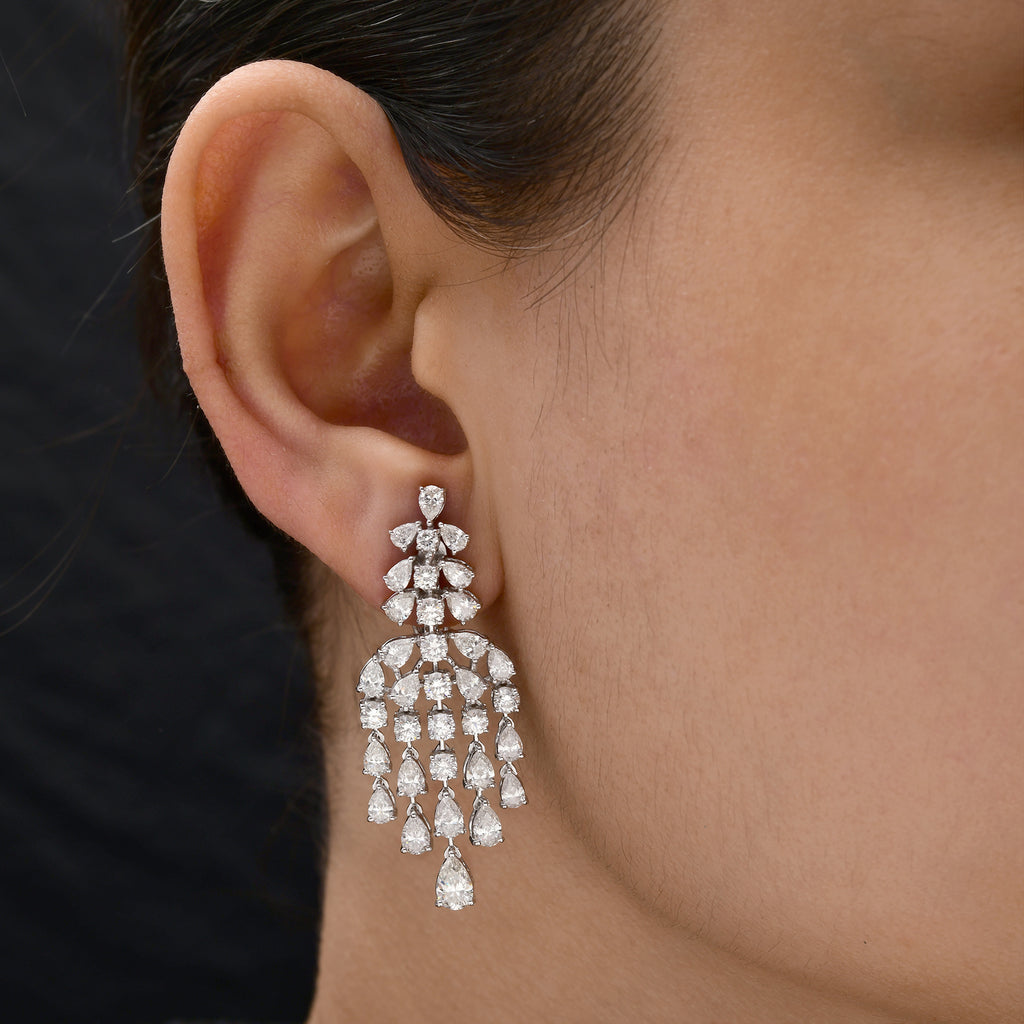 Mixed Cut 6.91Ct Natural Diamond Chandelier Dangle Drop Earring In Solid Gold