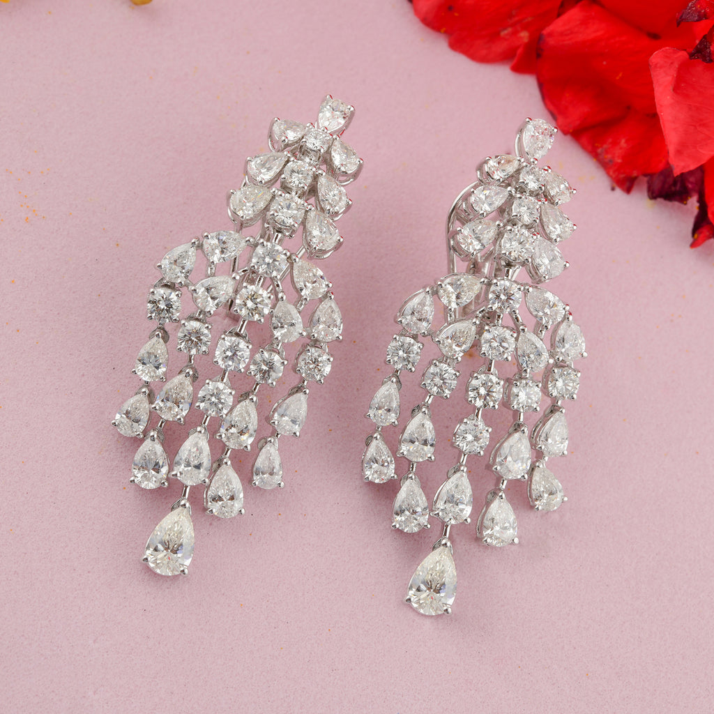 Mixed Cut 6.91Ct Natural Diamond Chandelier Dangle Drop Earring In Solid Gold