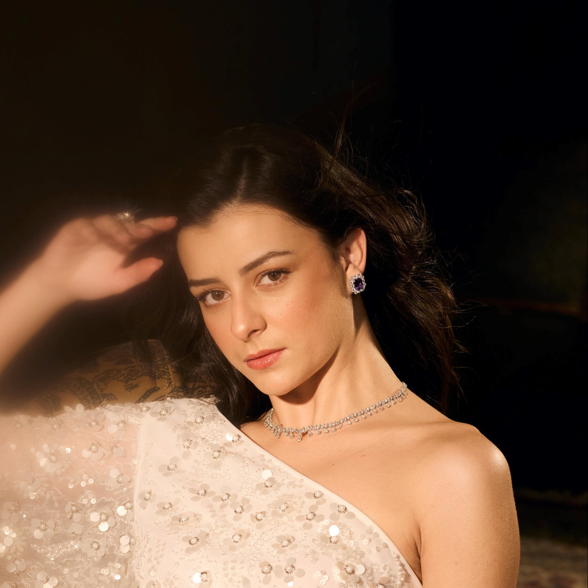 Solid Gold Tanzanite Gemstone & Natural Diamond Halo Stud Earrings