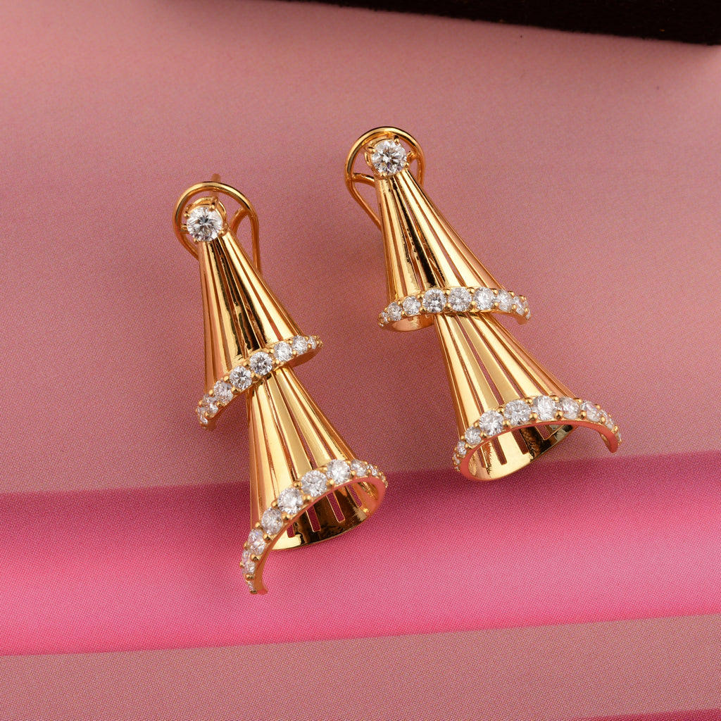 Unique Statement 1.77 Carat Natural Round Diamond Trendy Gold Earrings