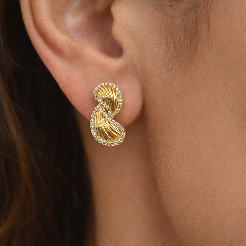 Certified Fine Gold Twisted Infinity Natural Diamond Earrings