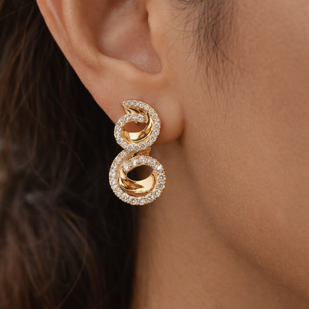 Fine Gold Double Curve Infinity Design Natural Diamond Earrings