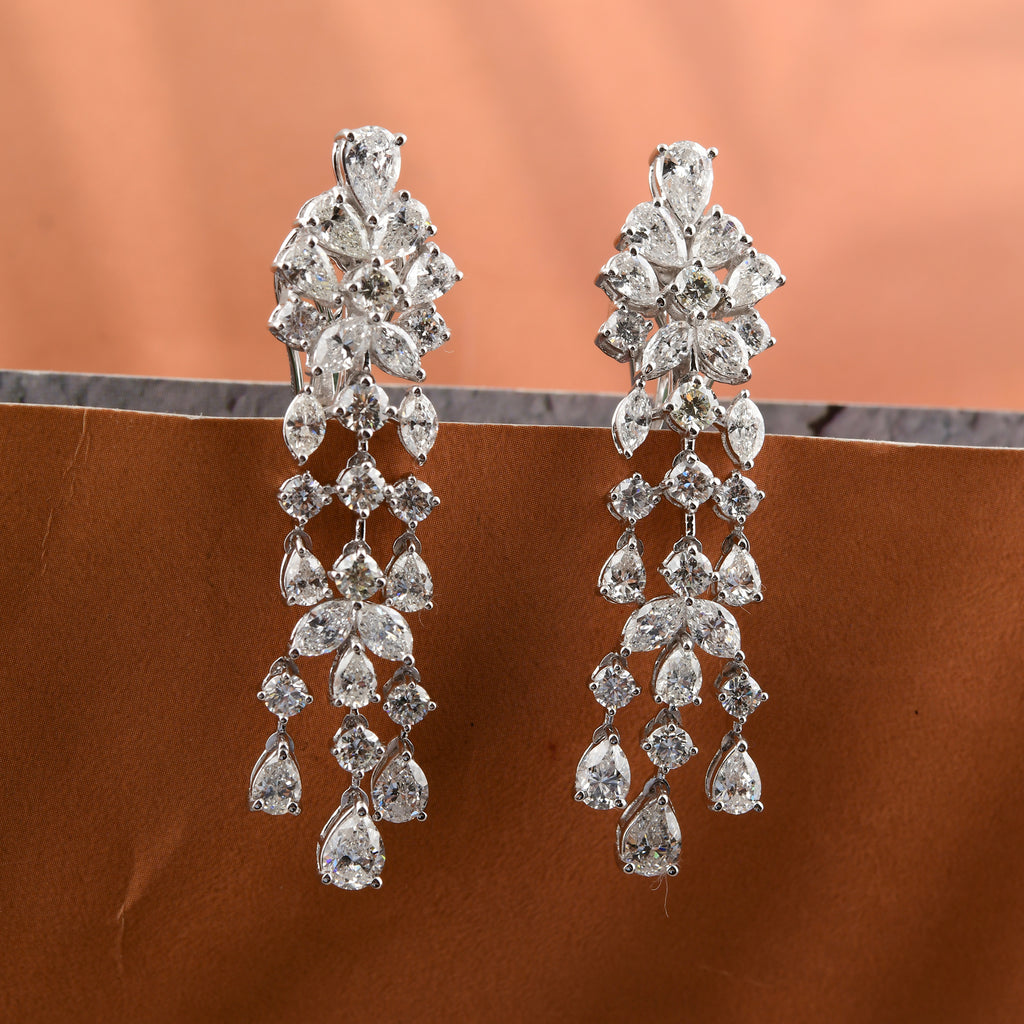 6.15Ct Mixed Cut Natural Diamond Wedding Dangle Drop Earrings In Fine Gold