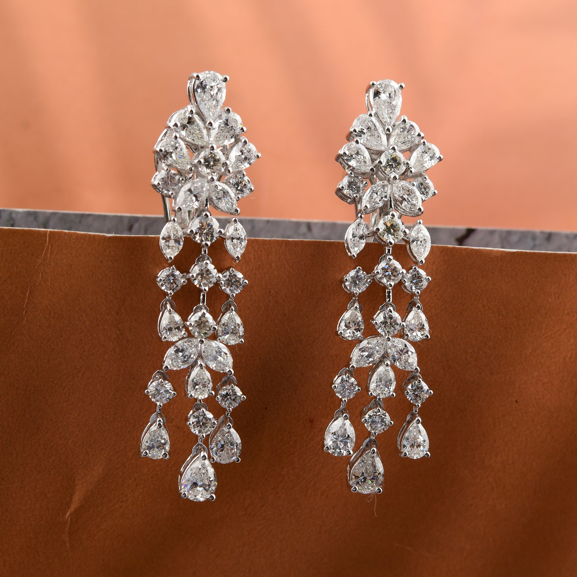 6.15Ct Mixed Cut Natural Diamond Wedding Dangle Drop Earrings In Fine Gold