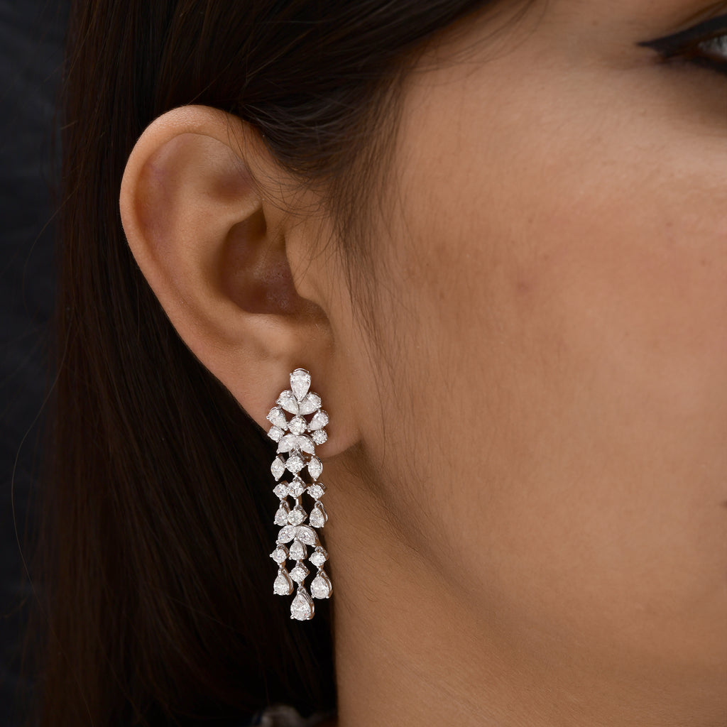 6.15Ct Mixed Cut Natural Diamond Wedding Dangle Drop Earrings In Fine Gold