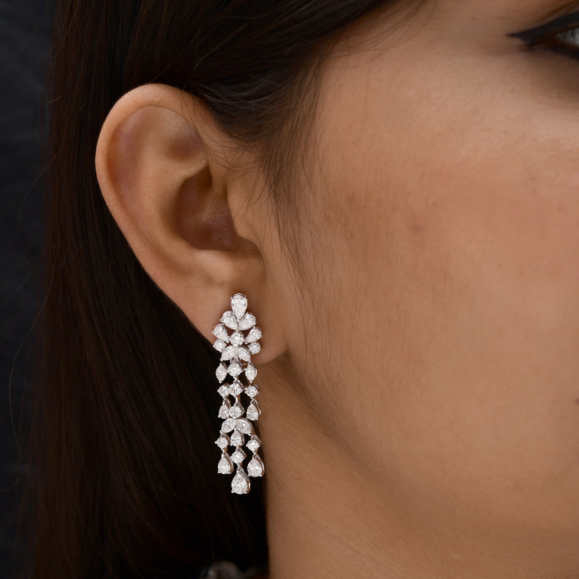 6.15Ct Mixed Cut Natural Diamond Wedding Dangle Drop Earrings In Fine Gold