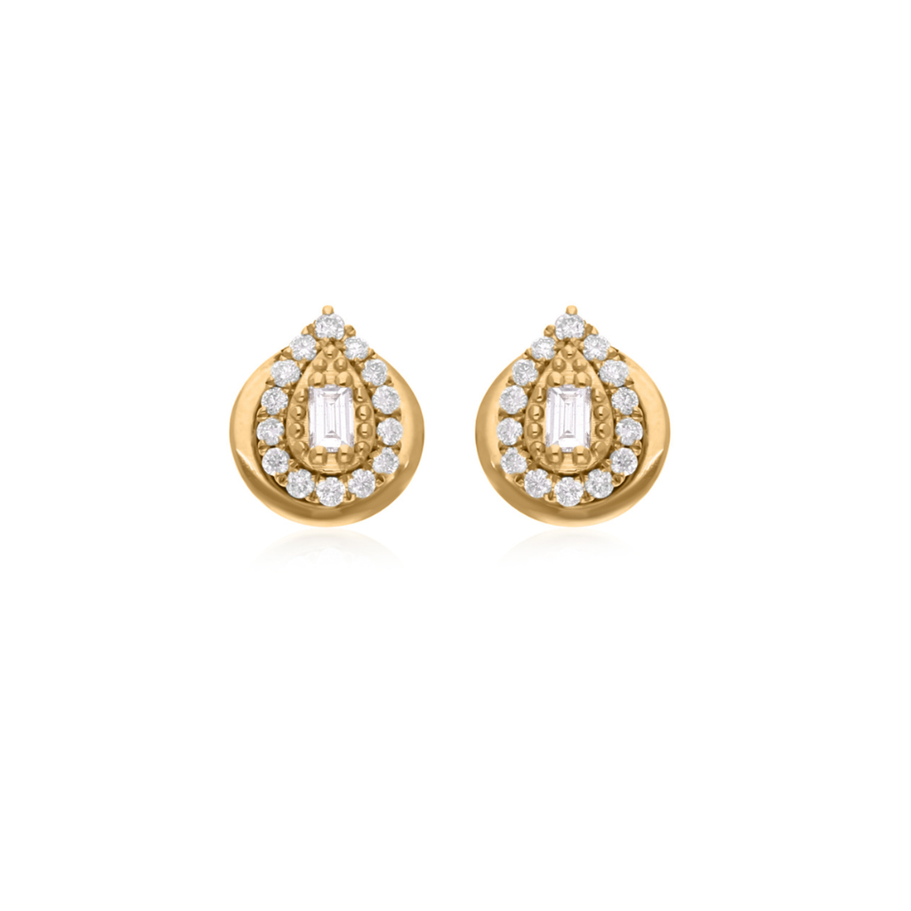 Dainty Emerald Round Cut Diamond Anniversary Gold Stud Earrings