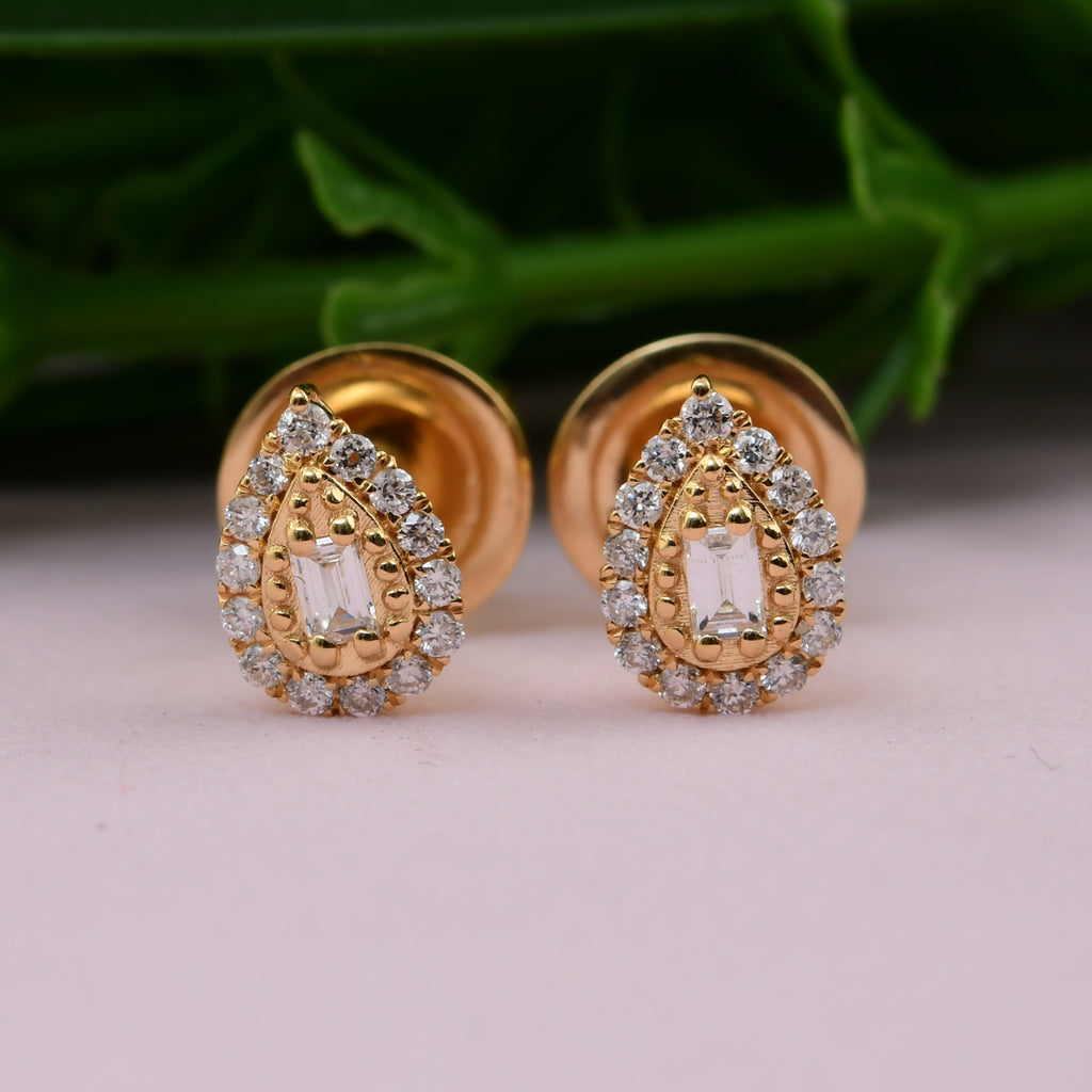 Dainty Emerald Round Cut Diamond Anniversary Gold Stud Earrings