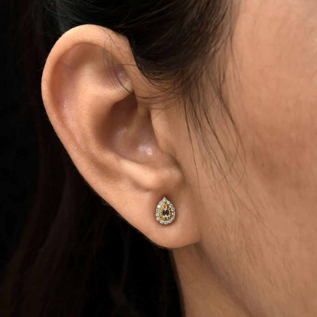 Dainty Emerald Round Cut Diamond Anniversary Gold Stud Earrings