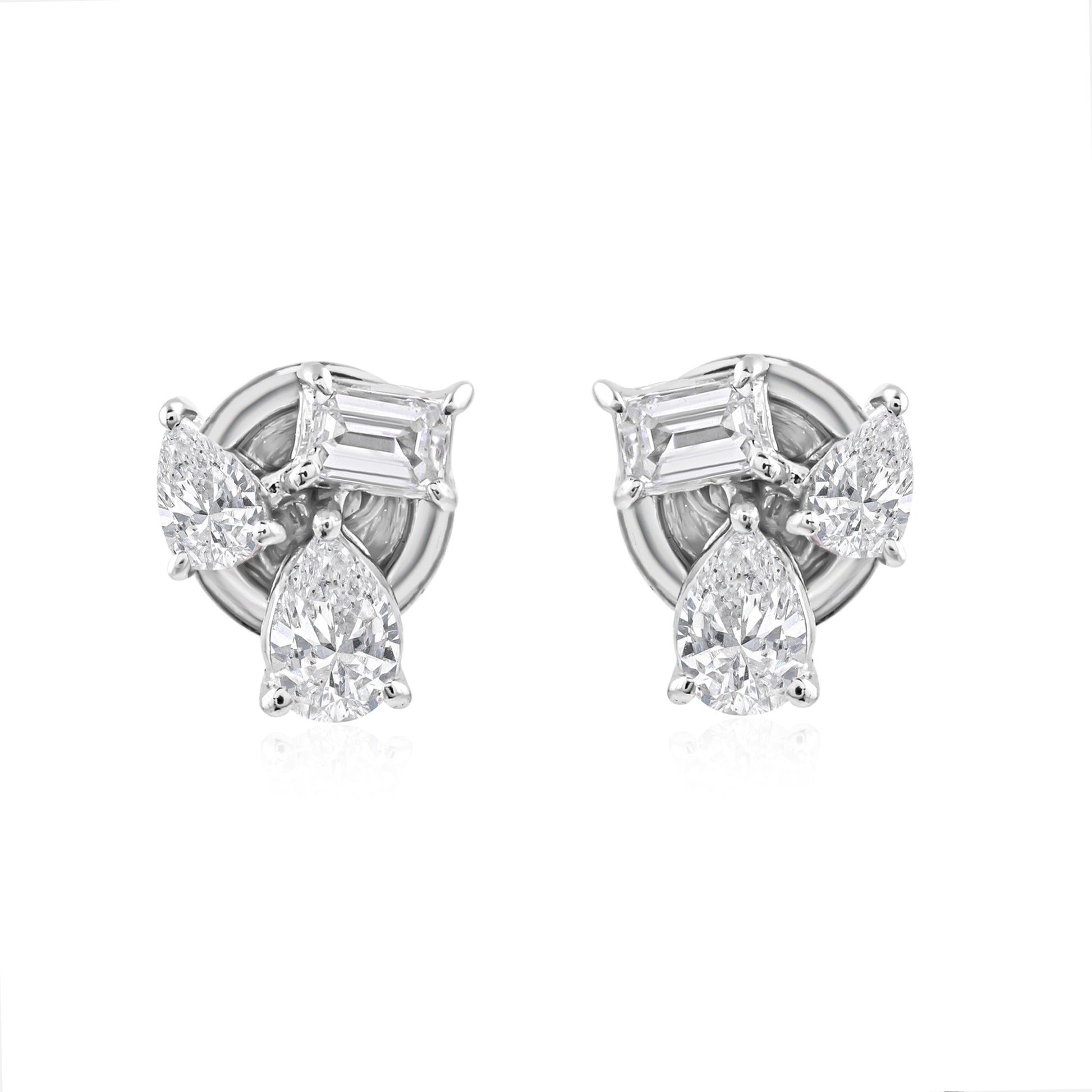Natural Cluster Trio Diamond Gold Stud Earrings with Push Back